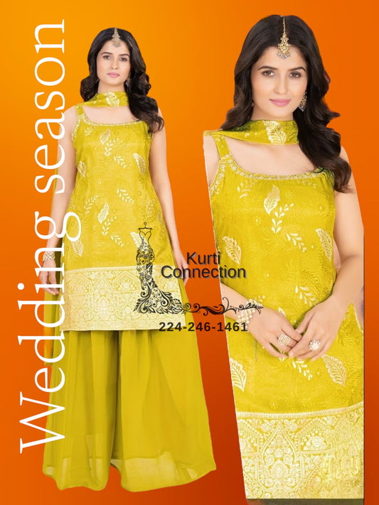 Chiffon silk sharara suit