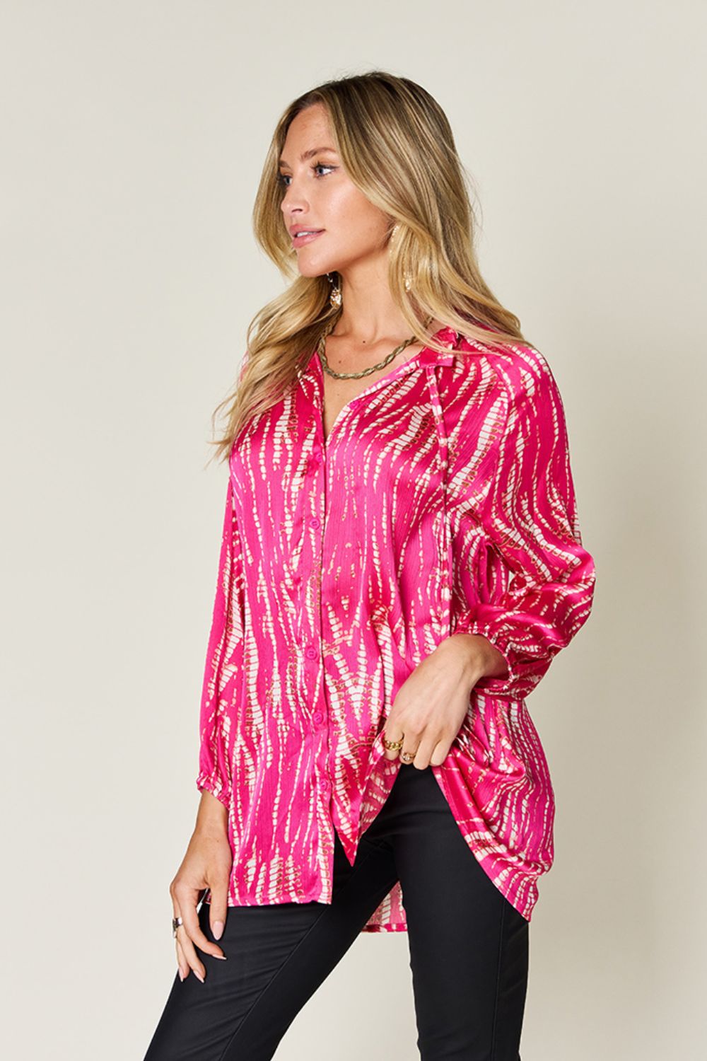 Double Take Full Size Printed Button Up Long Sleeve Shirt - Concordia Style Boutique