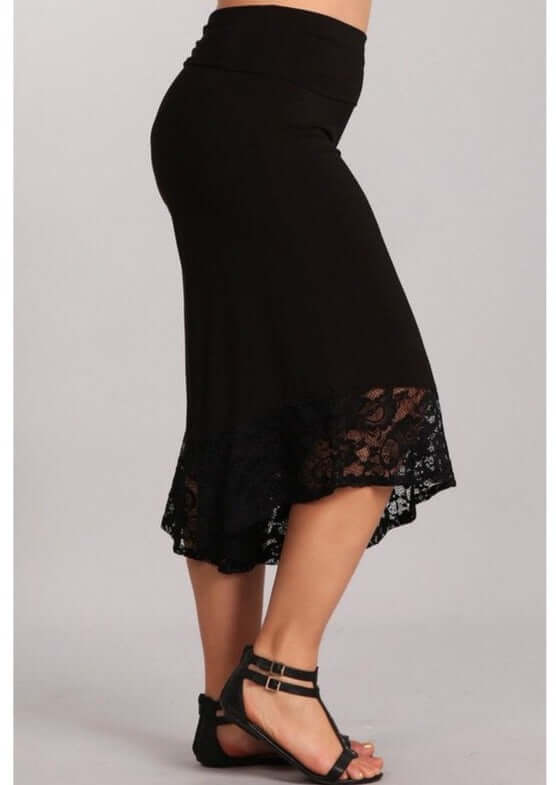 Black Lace Hem Gaucho Style Pants Made in USA - Plus Size - Concordia Style Boutique