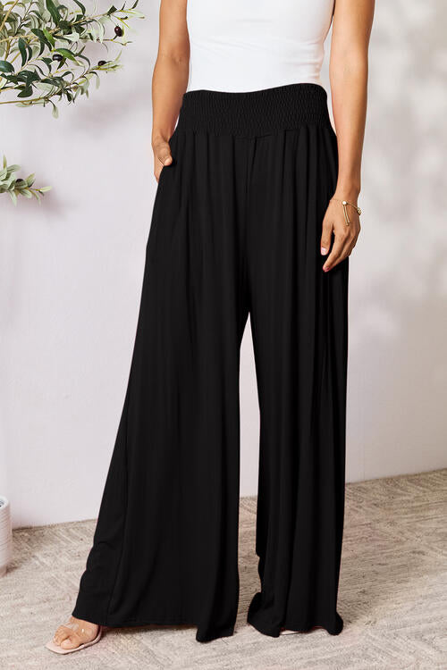 Double Take Full Size Smocked Wide Waistband Wide Leg Pants - Concordia Style Boutique