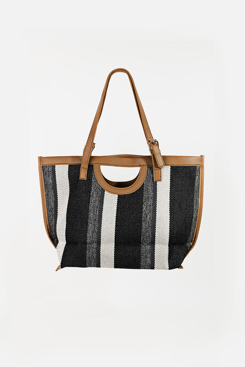 Striped PU Leather Trim Tote Bag - Premium PU Leather Trim Tote Bag from Concordia Style Boutique - Just $26.30! Shop now at Concordia Style Boutique