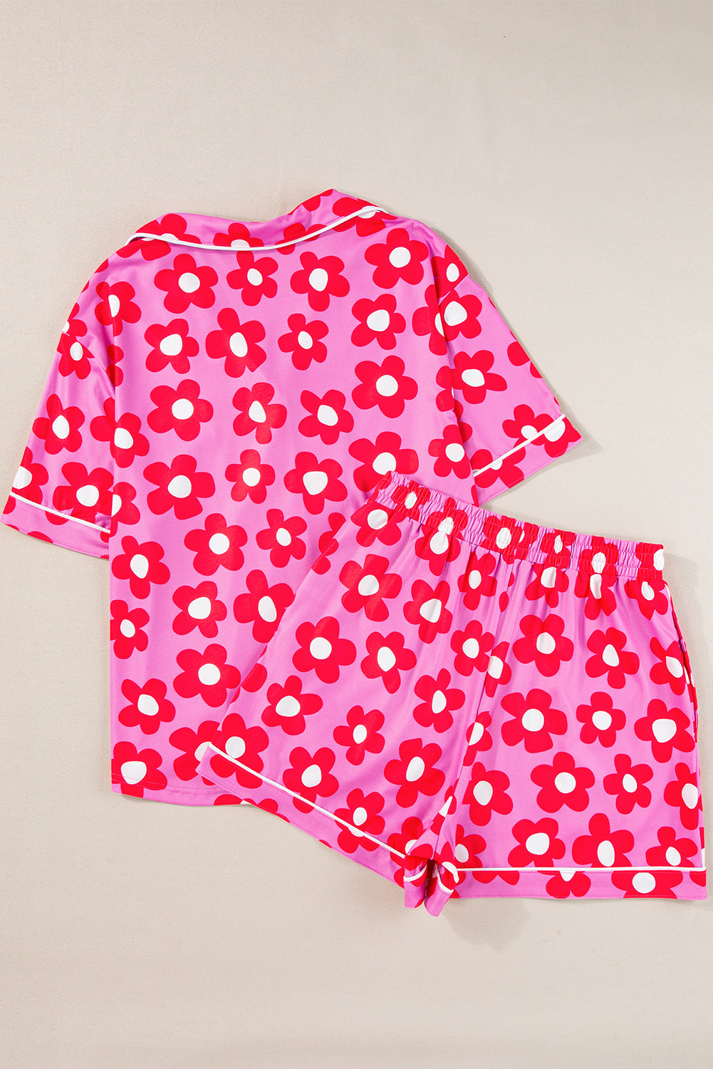 Luxury Flower Print Buttoned Shirt And Drawstring Waist Pajama Set - Concordia Style Boutique