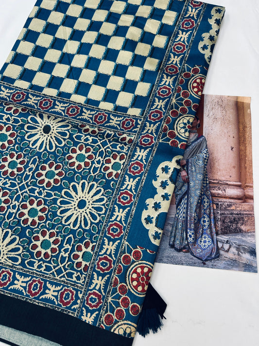 Ajrakh silk saree