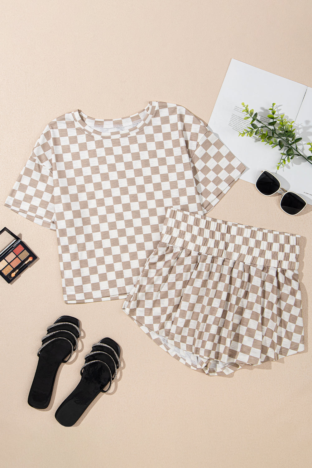 Luxury Checkerboard T Shirt and High Waist Skorts Set - Concordia Style Boutique