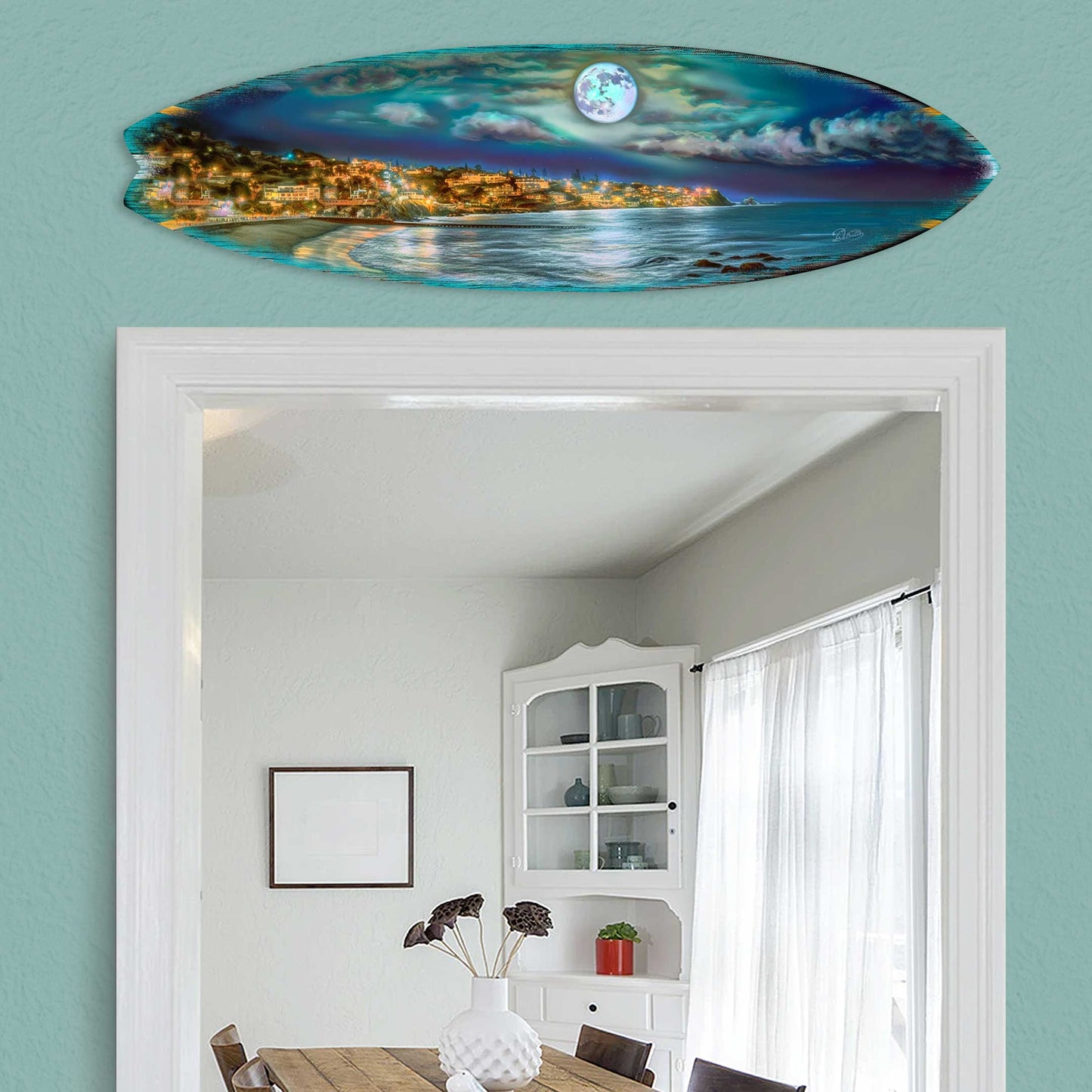 Surfboard Coastal Wall Art - Full Moon Night Wall Art by G. DeBrekht - Coastal Holiday Decor - 8490137HS
