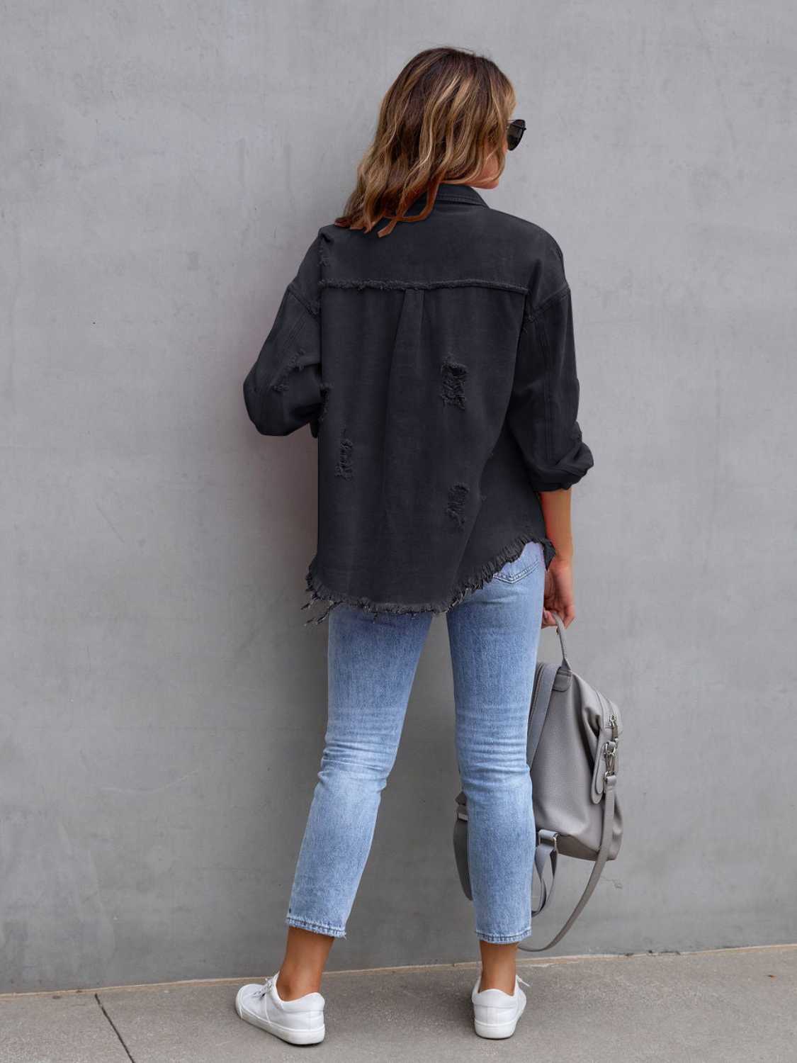 Distressed Drop Shoulder Denim Jacket - Concordia Style Boutique