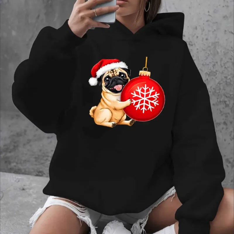 Women’s Oversized Christmas Pug Hoodie