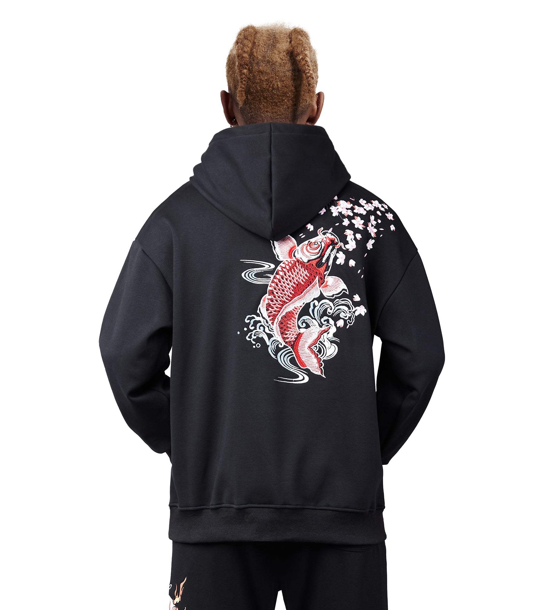 KH9197 Red Koi Embroidery Hoodie - Concordia Style Boutique