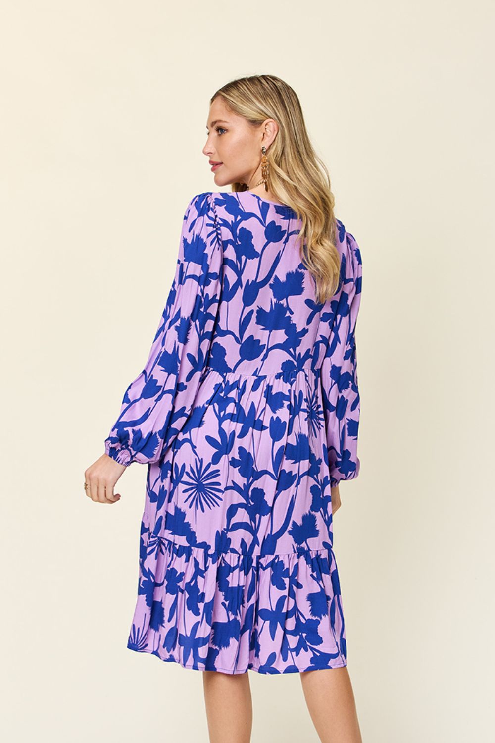 Double Take Full Size Printed Ruffle Hem Long Sleeve Dress - Concordia Style Boutique