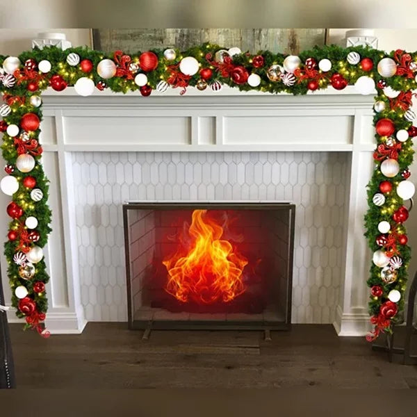 9'x14" Pre-Decorated Garland with Warm White Lights Red/White/Silver