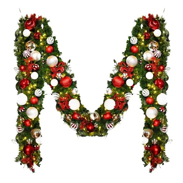 9'x14" Pre-Decorated Garland with Warm White Lights Red/White/Silver