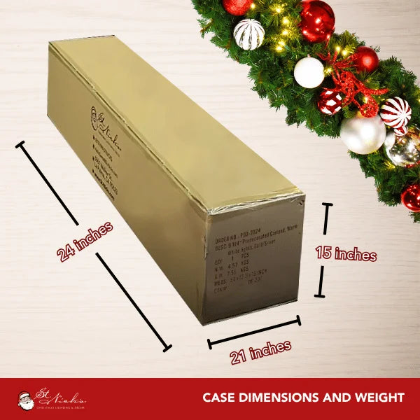 9'x14" Pre-Decorated Garland with Warm White Lights Red/White/Silver