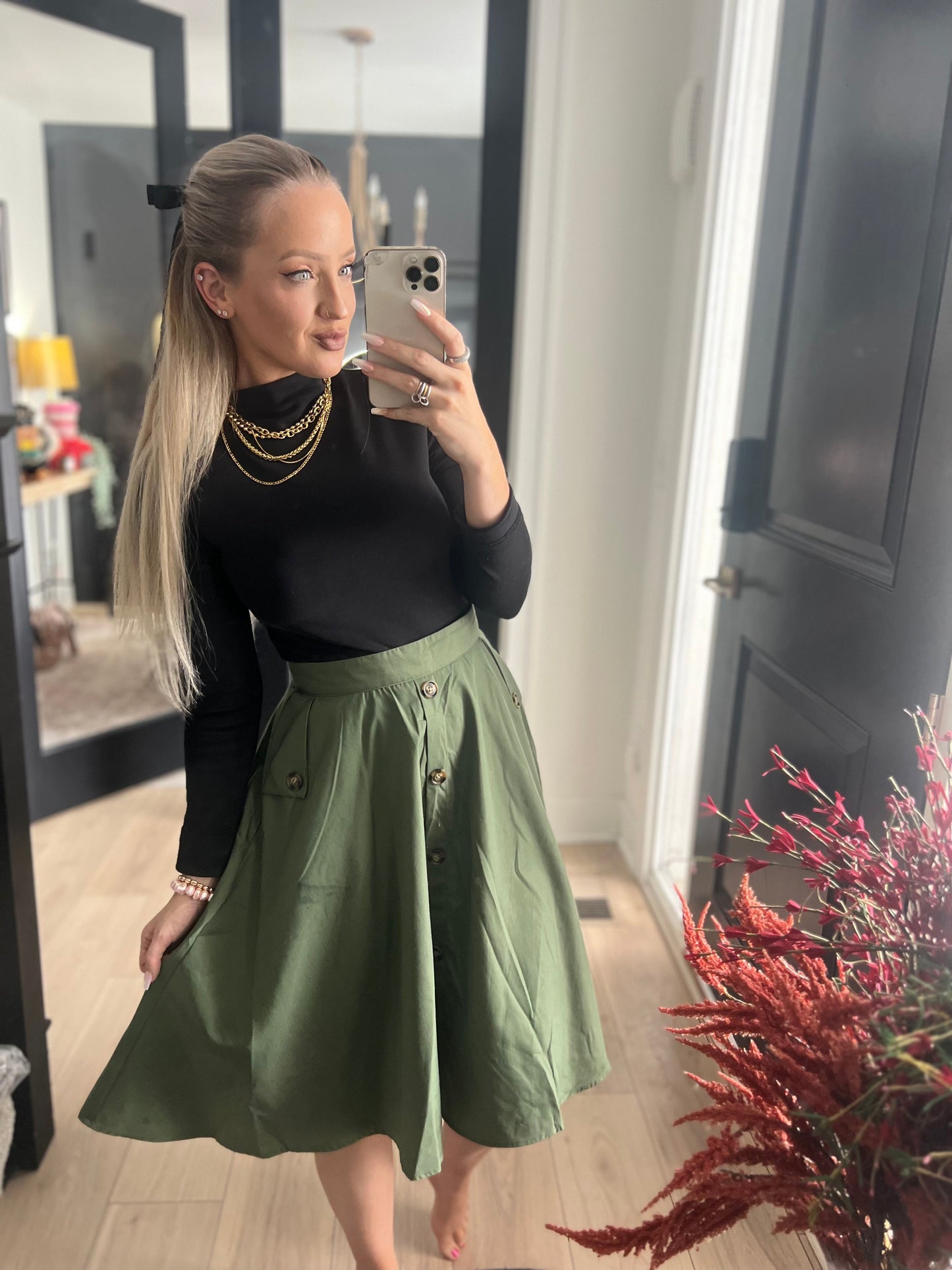Green Pocket Skirt -clearance - Concordia Style Boutique