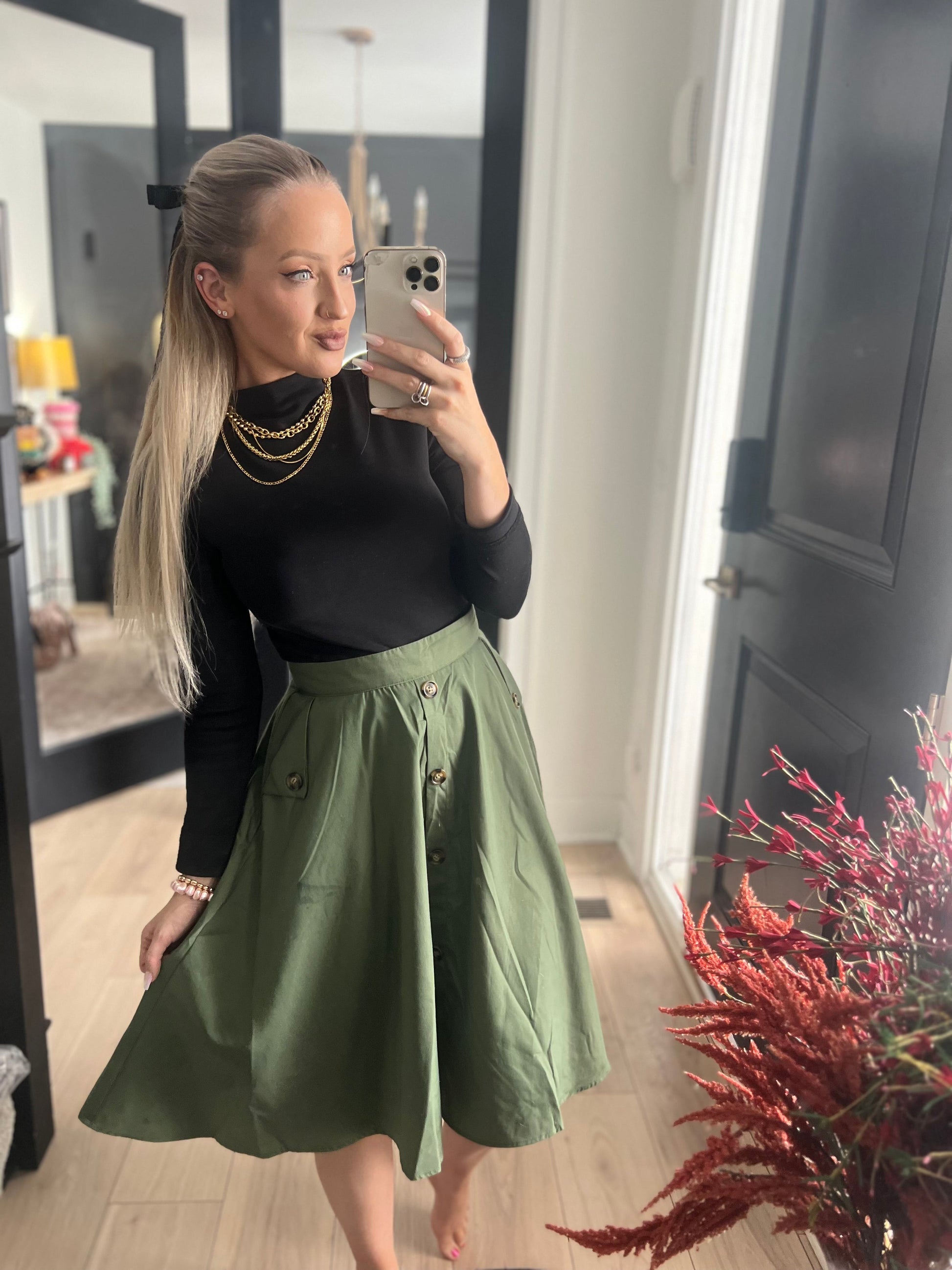 Green Pocket Skirt -clearance - Concordia Style Boutique