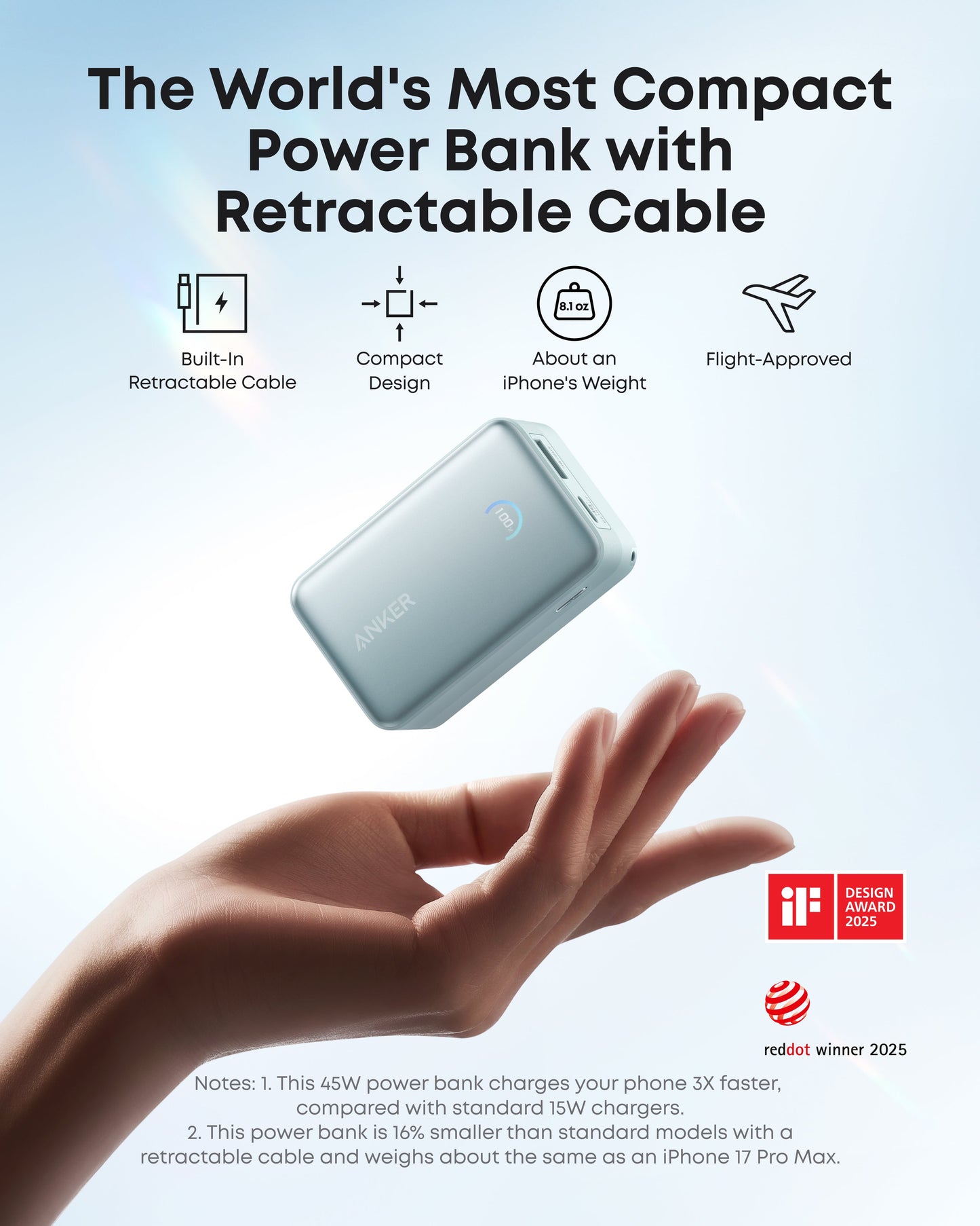 Anker Nano Power Bank (10K, 45W, Built-In Retractable USB-C Cable)