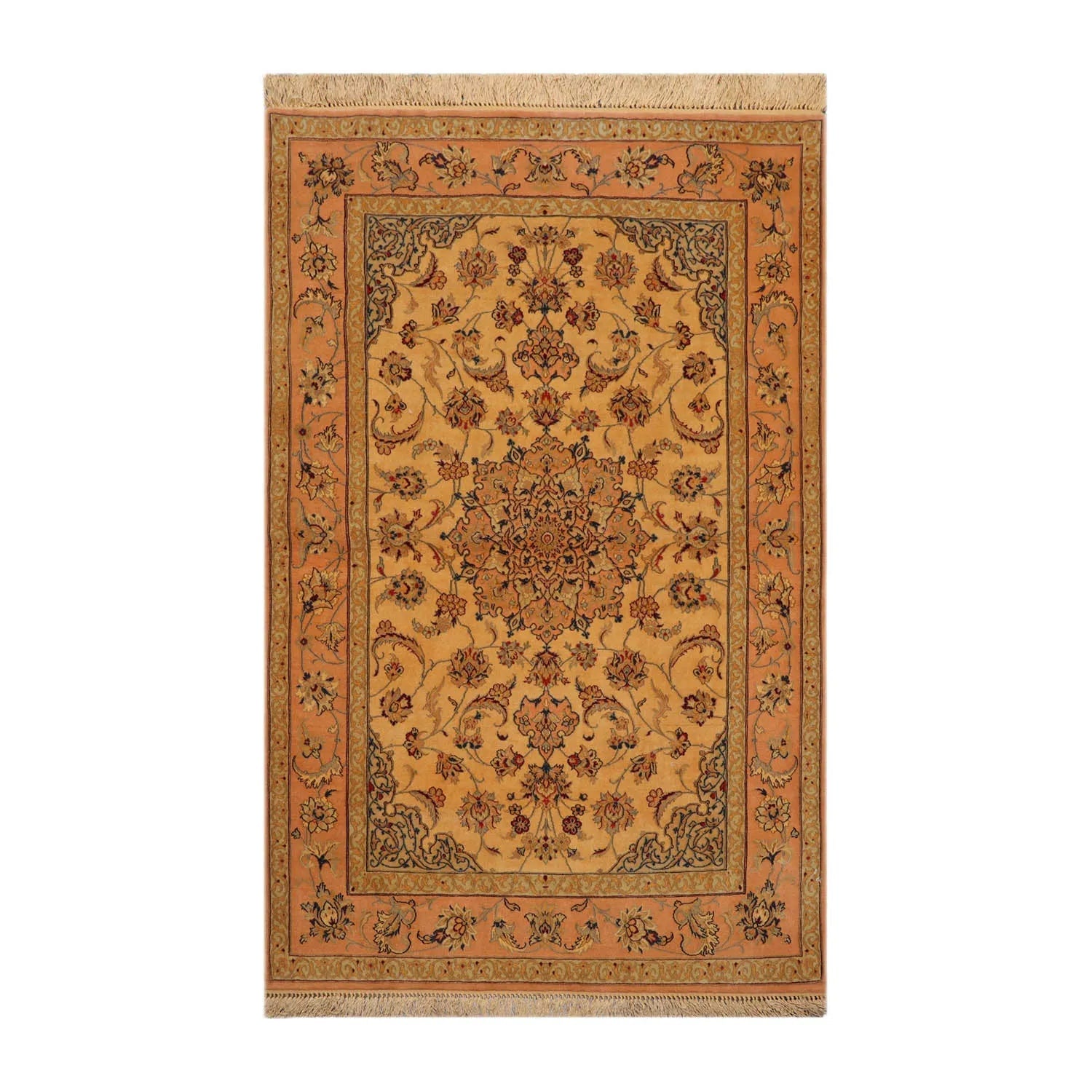 3' 1''x5' 2'' Hand Knotted 100% Pure Silk Traditional Isfahan with 400 KPSI Oriental Area Rug Gold, Peach Color - Concordia Style Boutique