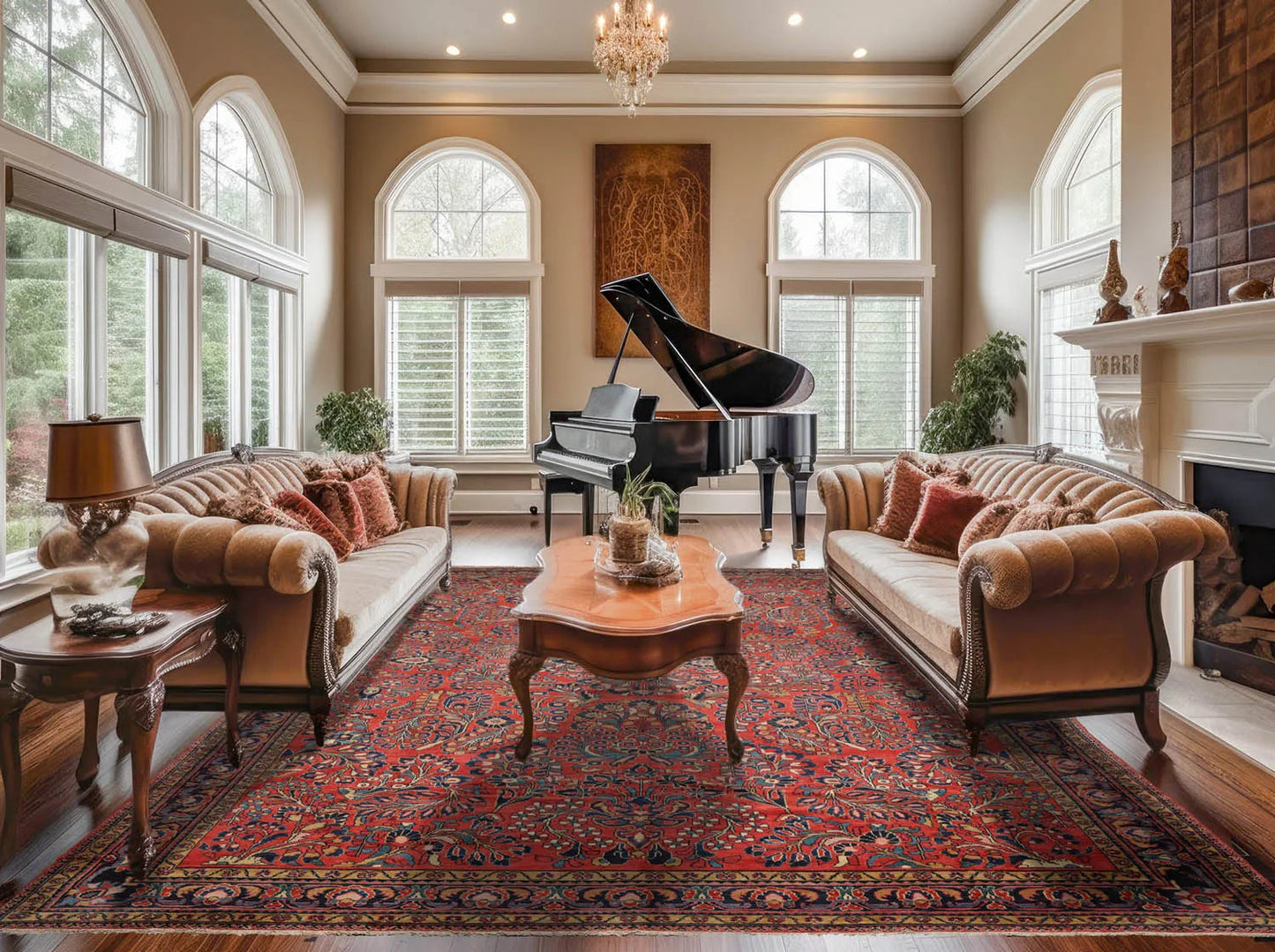 10'4''x16'3'' Burnt Orange, Navy Palace Hand Knotted 100% Wool Vintage Palace Lilihan Traditional Oriental Area Rug - Concordia Style Boutique
