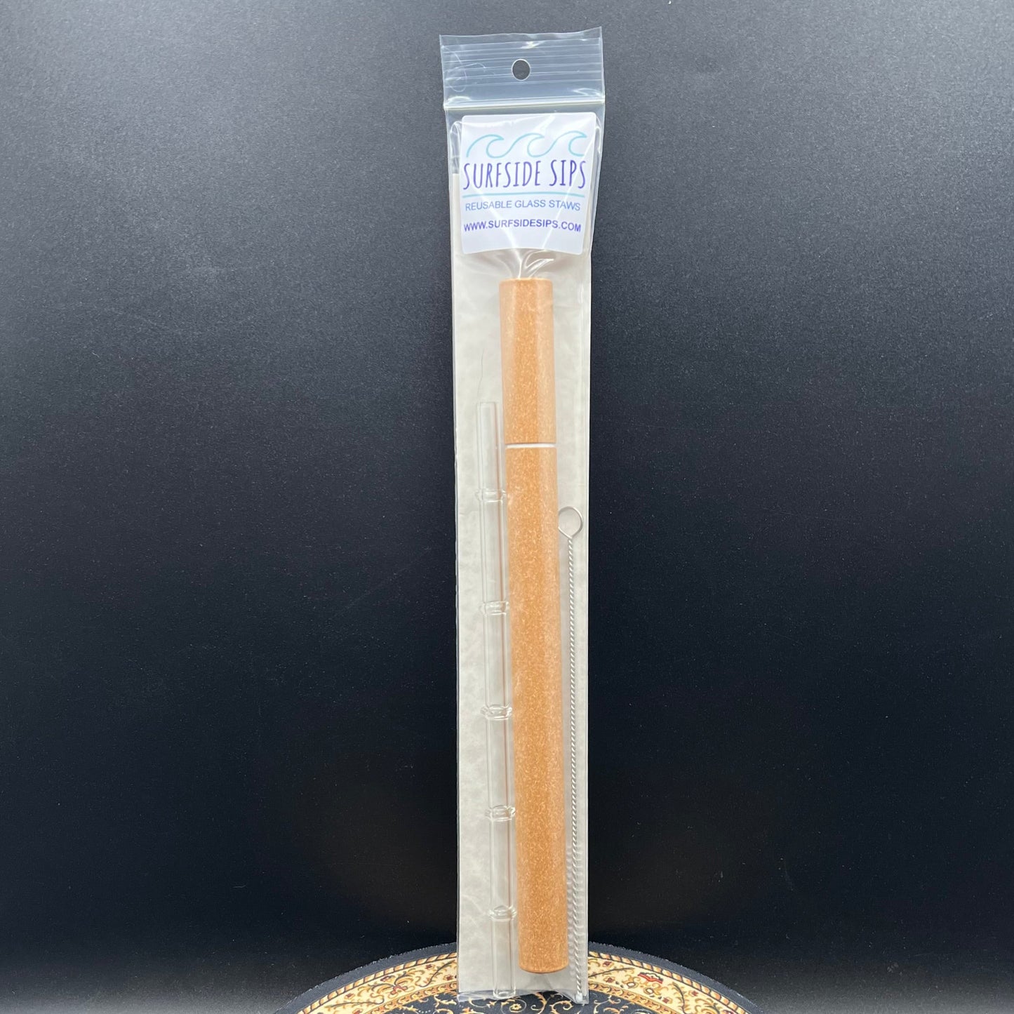 "Tiki Bamboo" 8" Reusable glass straw travel kit