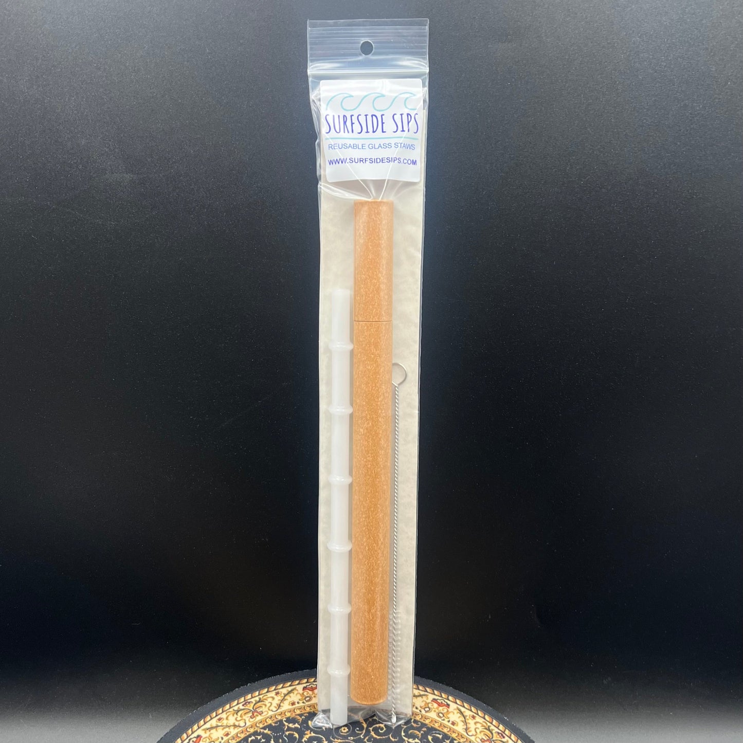 "Tiki Bamboo" 8" Reusable glass straw travel kit