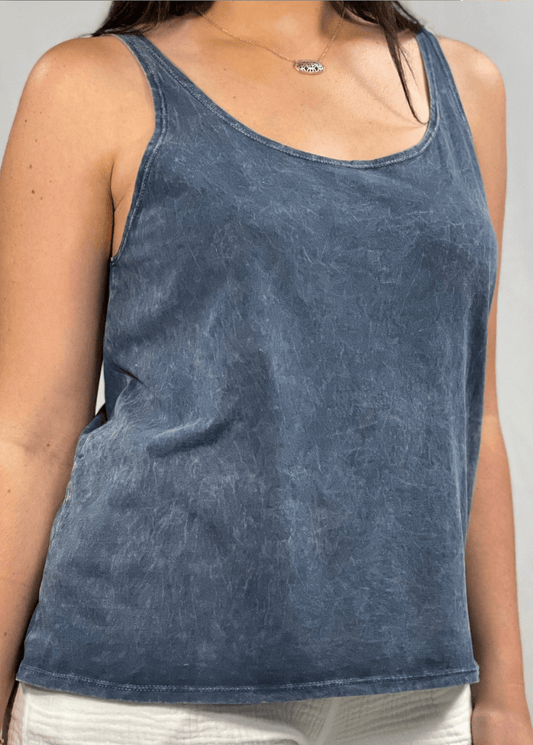 Twenty Four Seven Cotton Tank in Dark Blue Grey Denim - Concordia Style Boutique