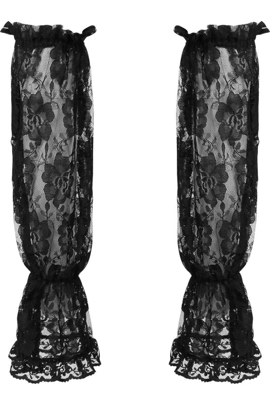 Black Sheer Lace Smocked Sleeves