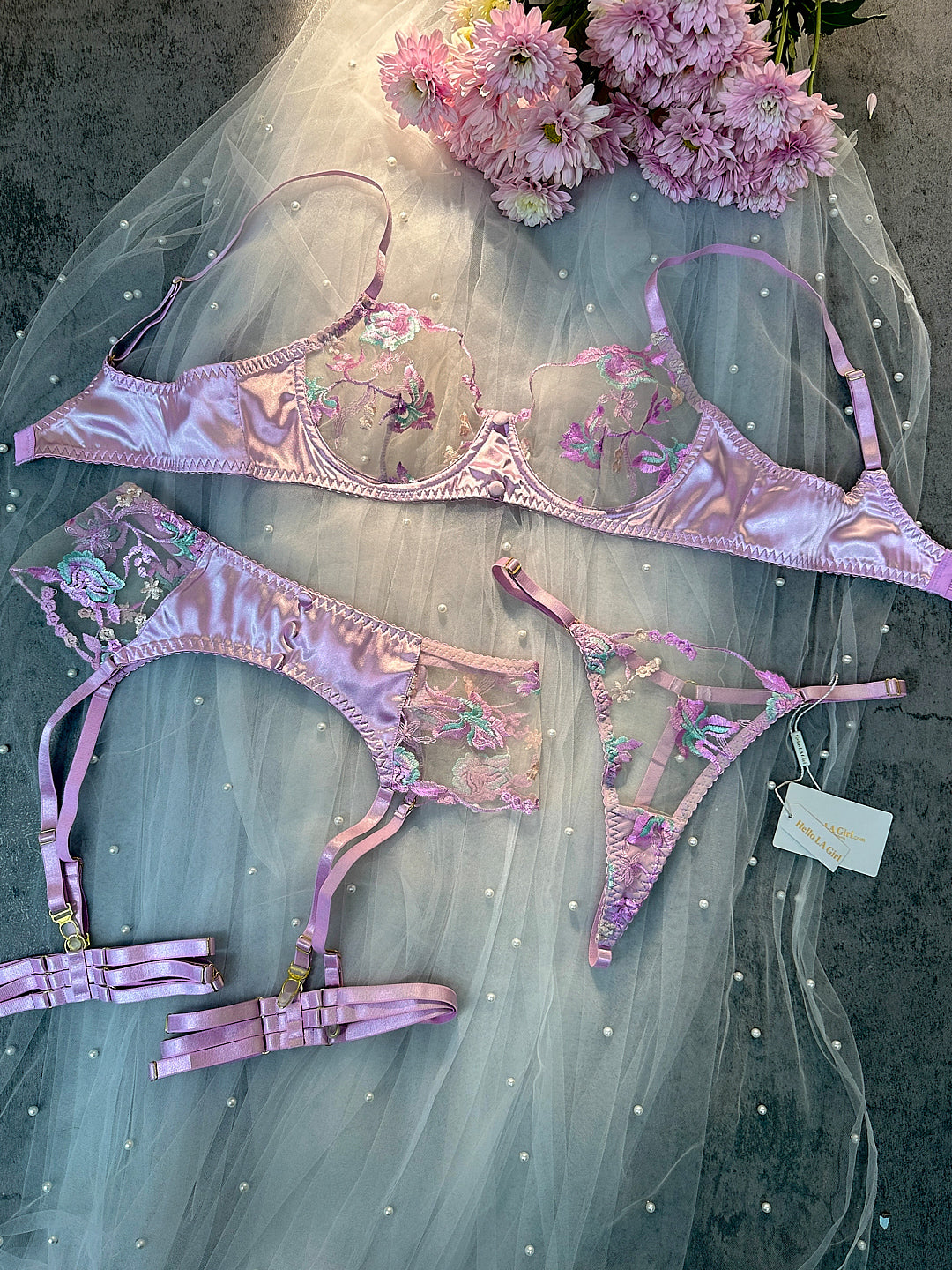 Mesh Embroidered Floral Lingerie Set - Concordia Style Boutique