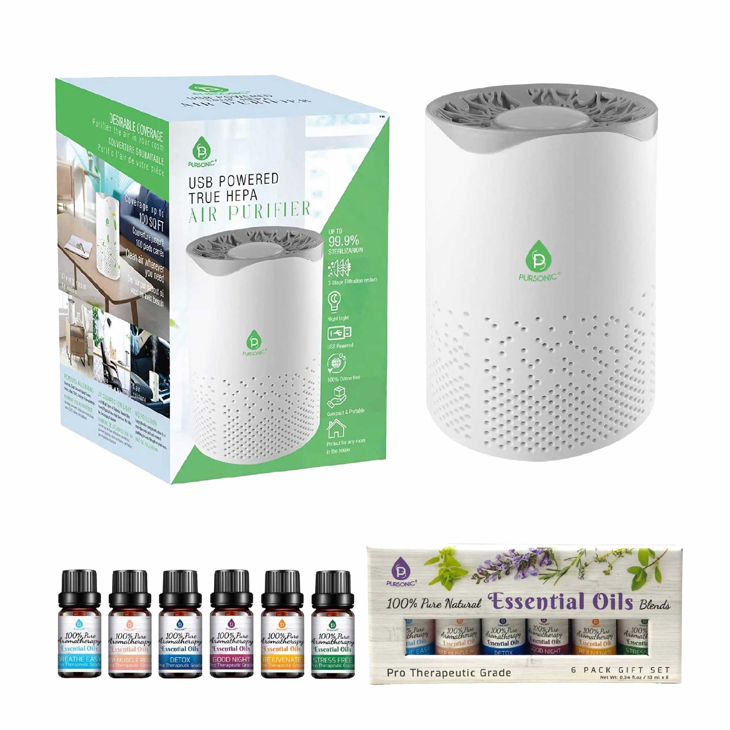 Pursonic Air Purifier with 6-Pack Premium Essential Oils Collection - Concordia Style Boutique