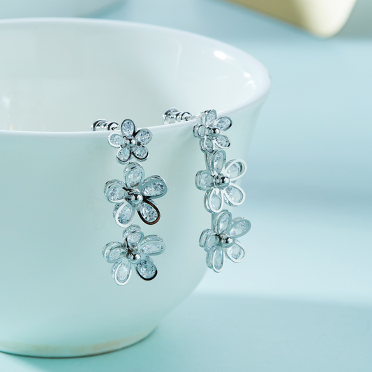 SILVER FLOWER HOOP EARRINGS (PAIR) - Concordia Style Boutique