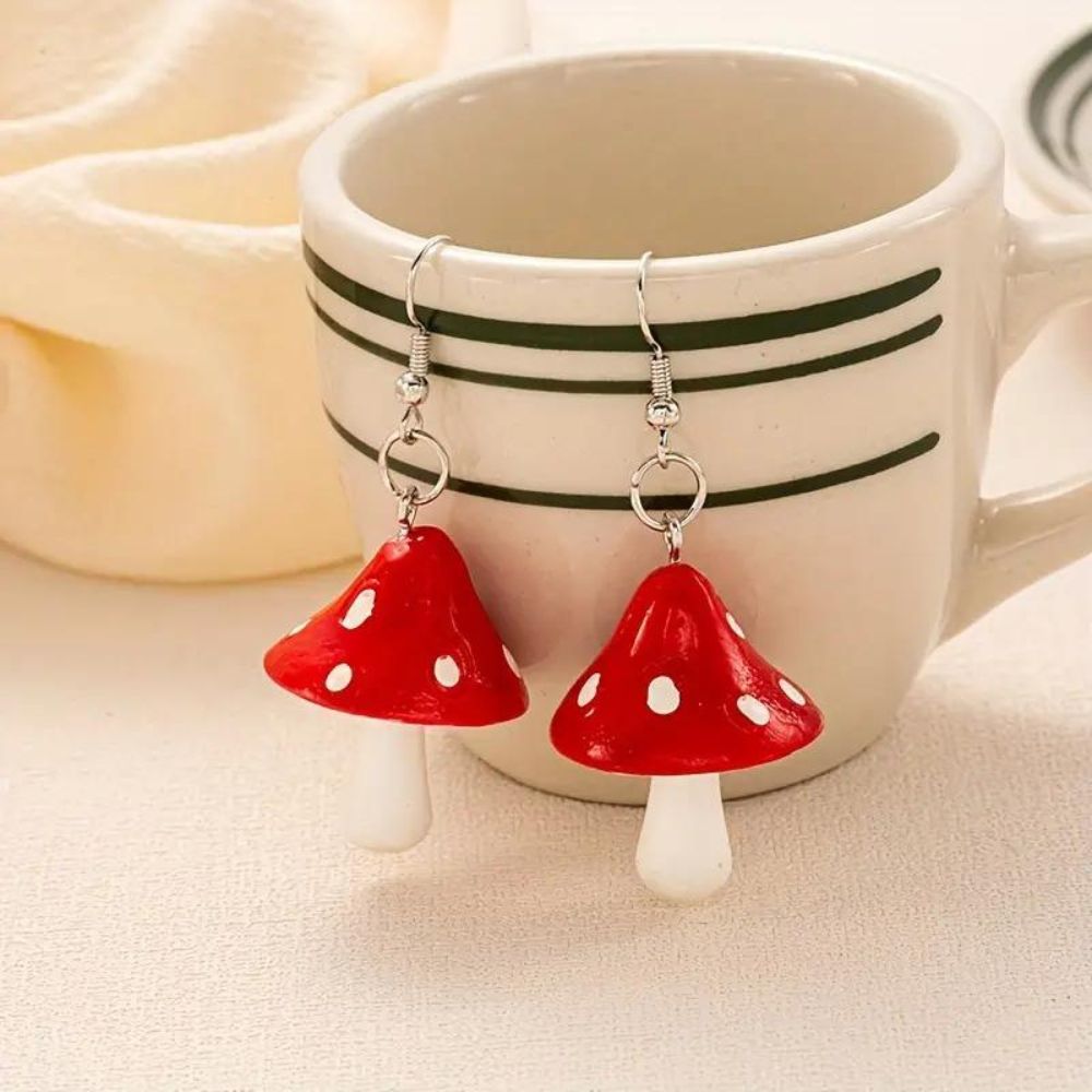 RED MUSHROOM EARRINGS (PAIR) - Concordia Style Boutique