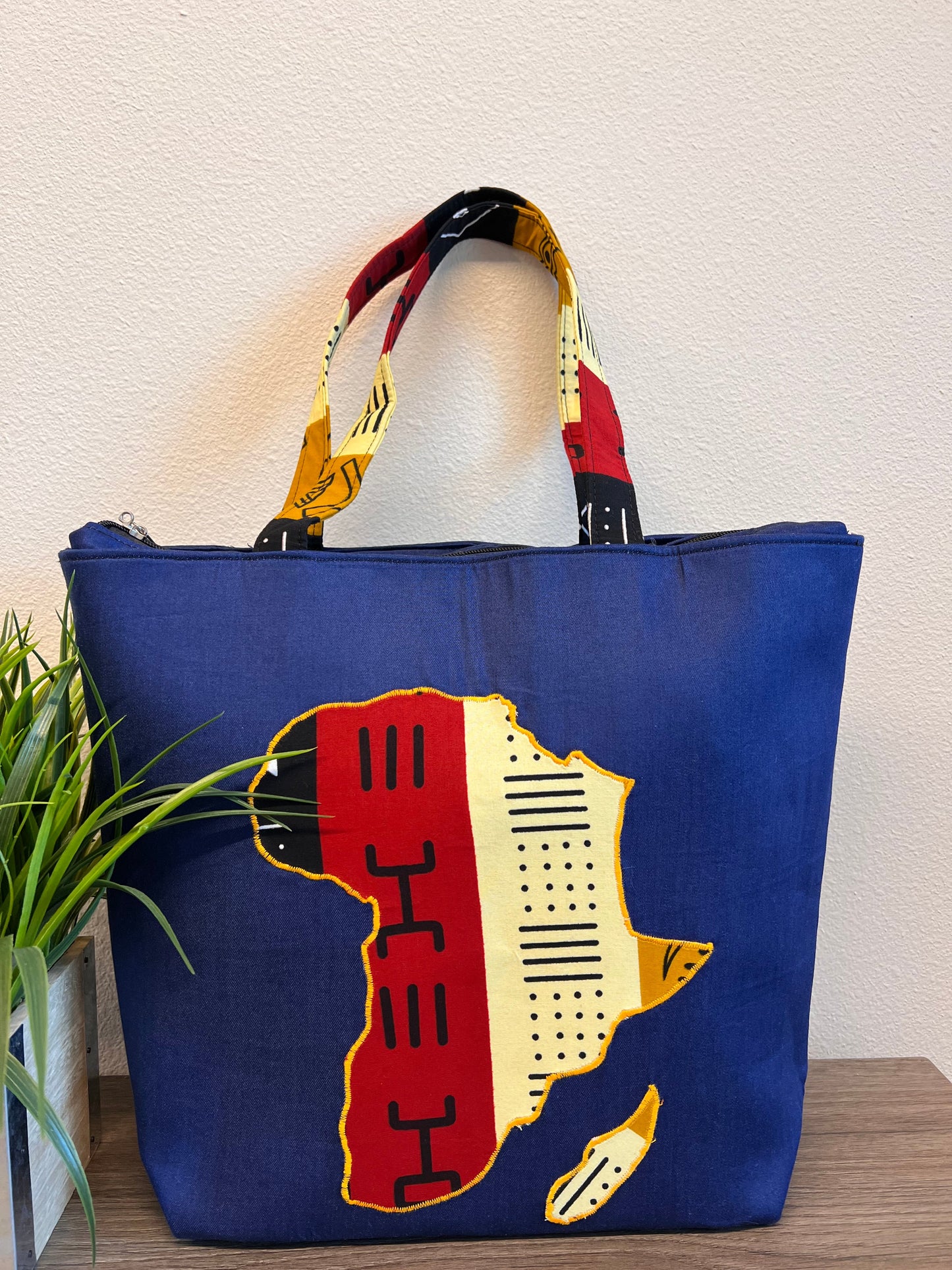 Denim African Map Tote Bag