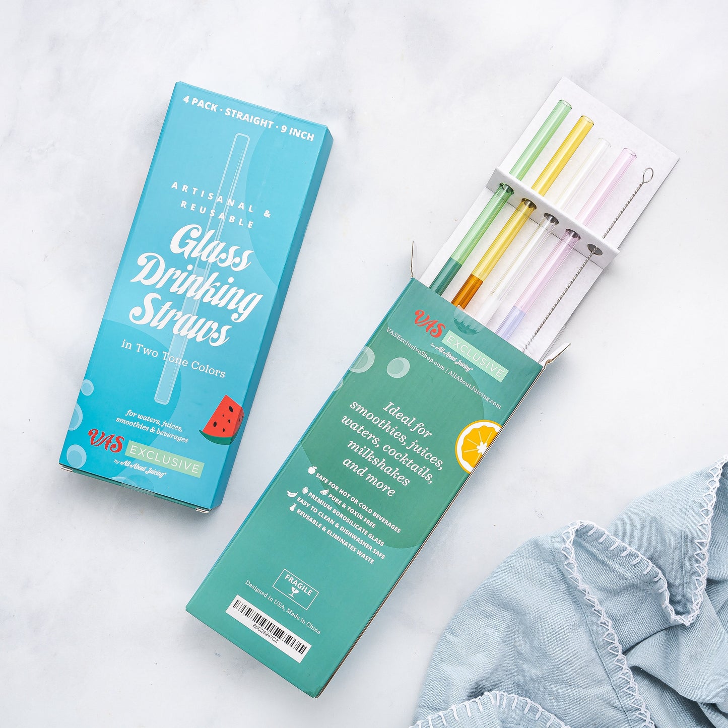 Two-Toned Juice and Smoothie Glass Straws, Set of 4