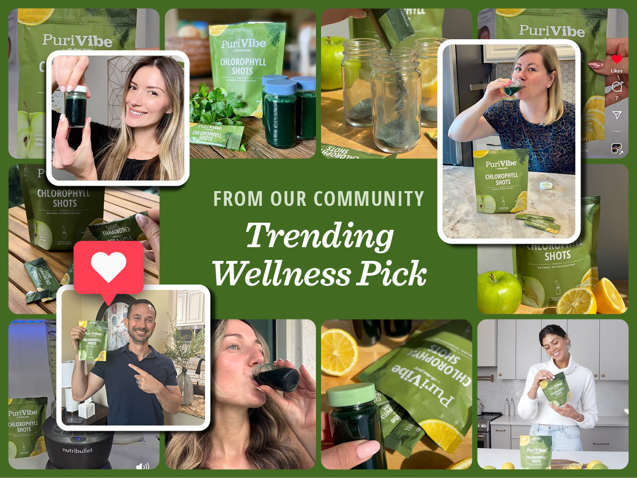 PuriVibe Chlorophyll & Lemon Juice Shots - Wellness Shot, Superfood Supplement Powder - Green Juice - Supports Detox & Gut Health