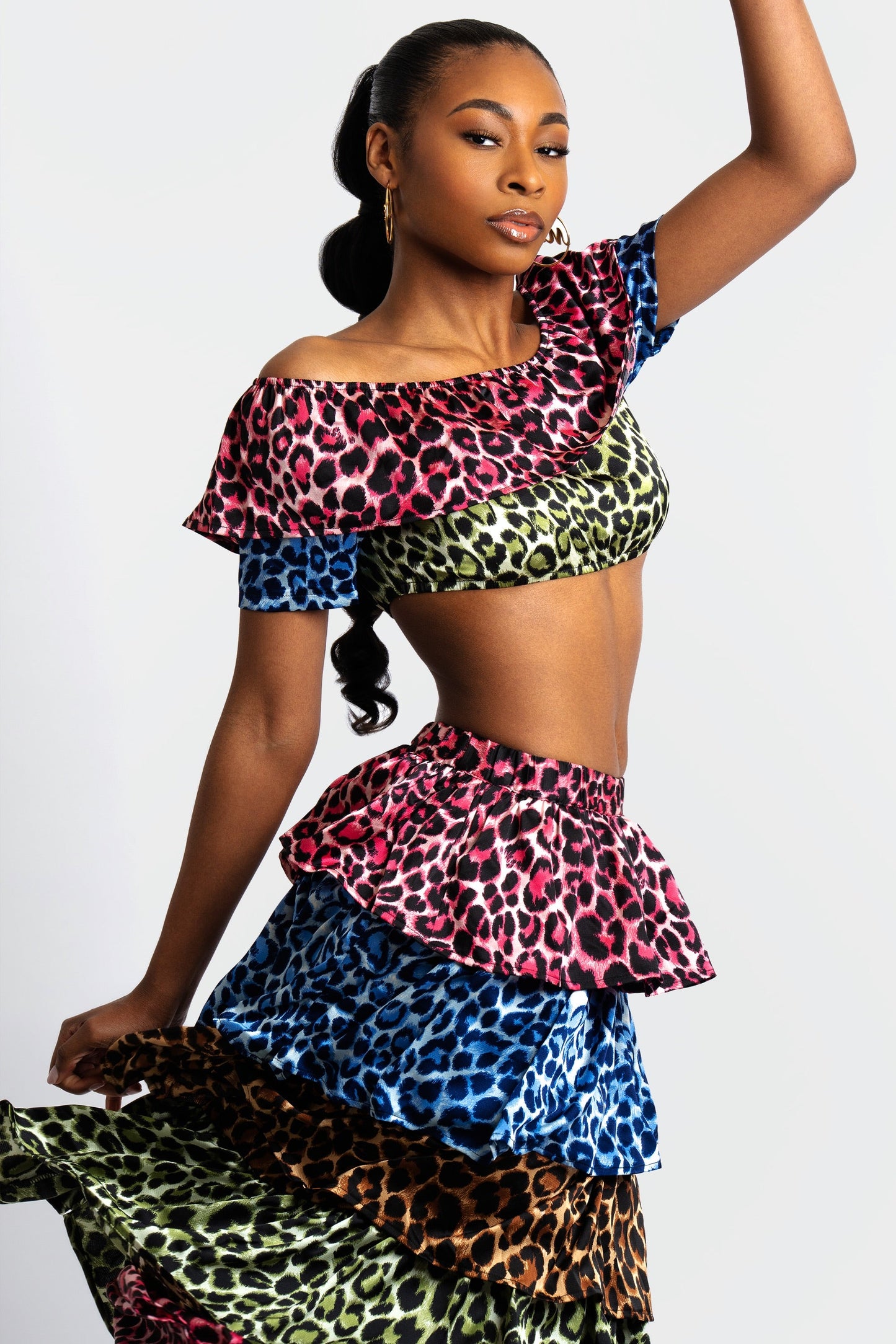 Ana Ruffled Cheetah Print Two-Piece Skirt Set
