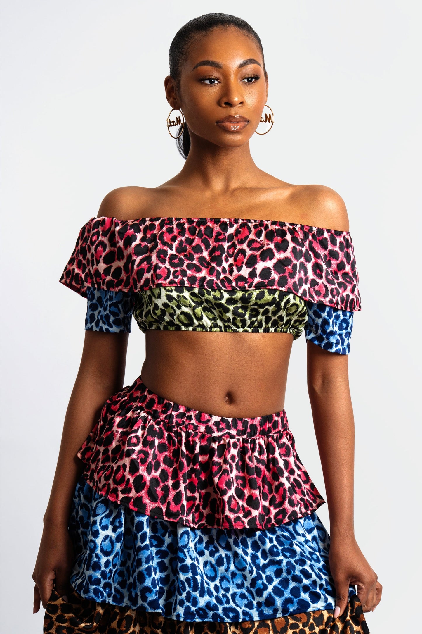 Ana Ruffled Cheetah Print Two-Piece Skirt Set