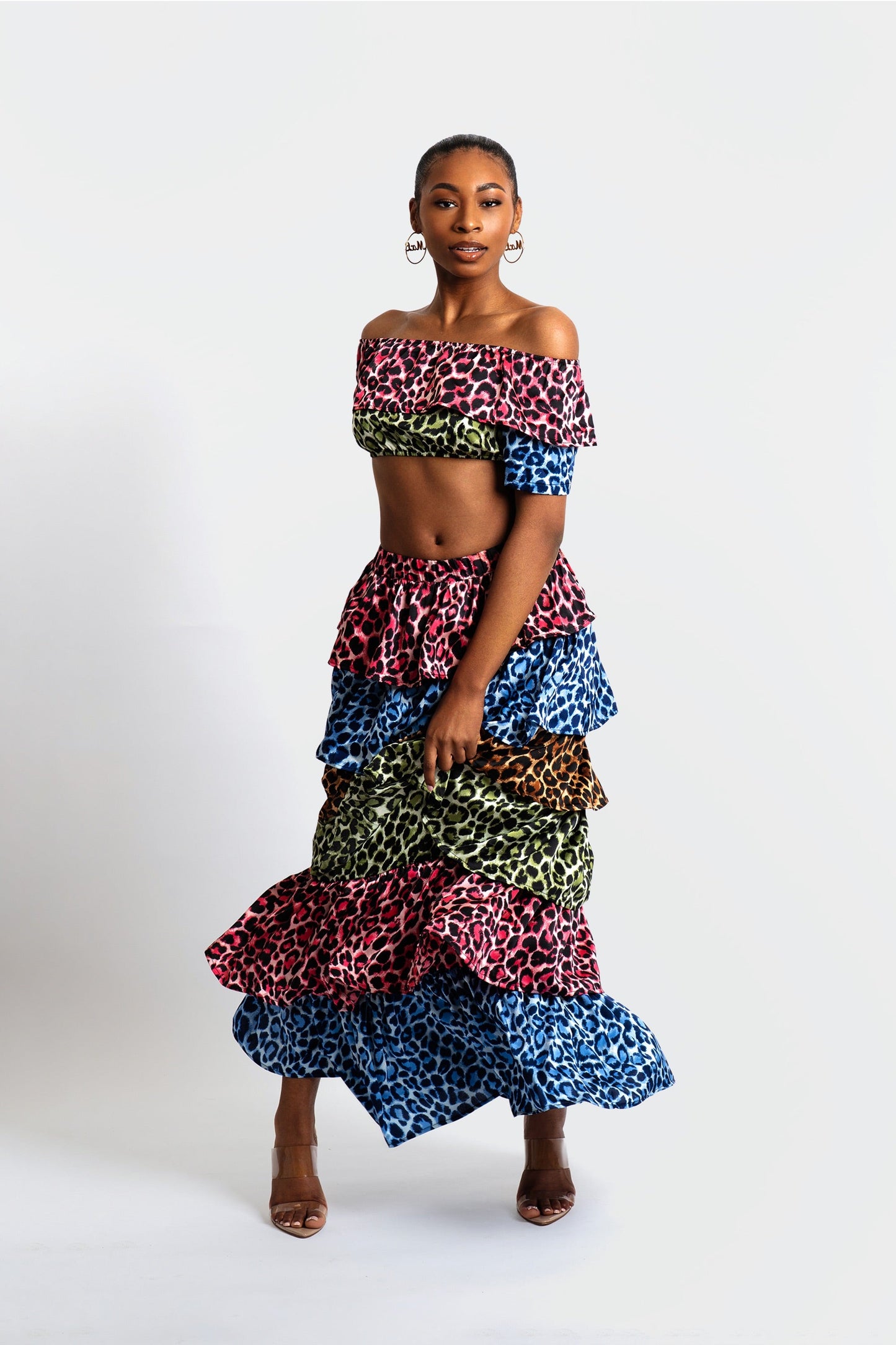 Ana Ruffled Cheetah Print Two-Piece Skirt Set