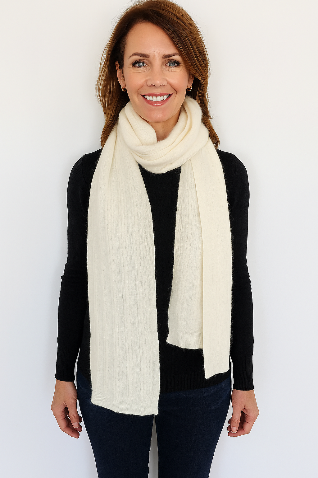 Angora and Wool | Knit Scarf (solid, beige)