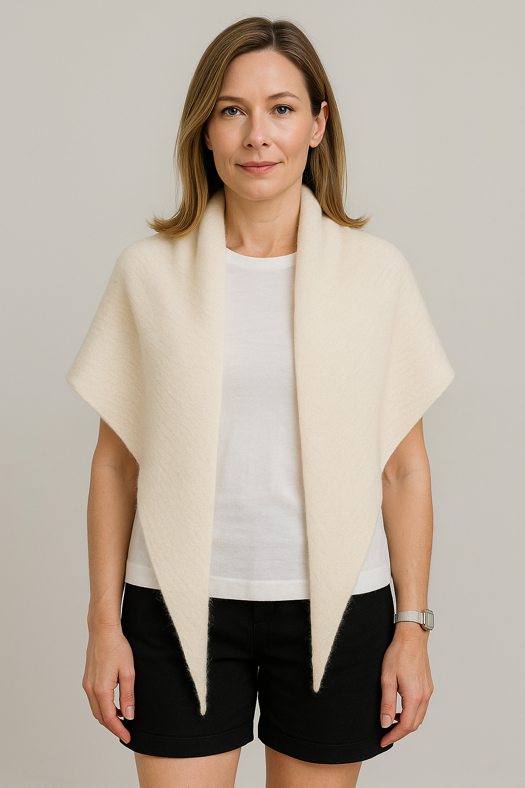 Angora and Wool | Triangle Knit Scarf (solid, beige)