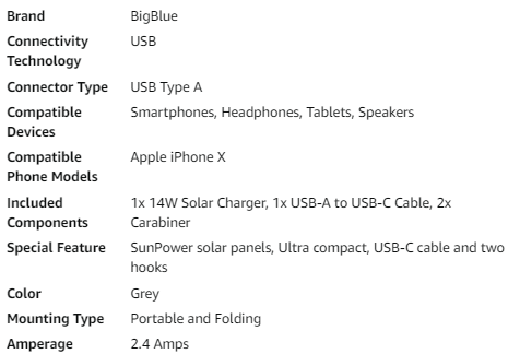 Tiny Solar Charger - BigBlue  -14W - SunPower Solar Panels with USB-A Port (5V/2.4A Max), IPX4 Waterproof, Portable Solar Phone Charger - Compatible with iPhone X/8/7, Tablet, Samsung, LG, etc - Premium Solar Chargers from Concordia Style Boutique - Just $79.98! Shop now at Concordia Style Boutique