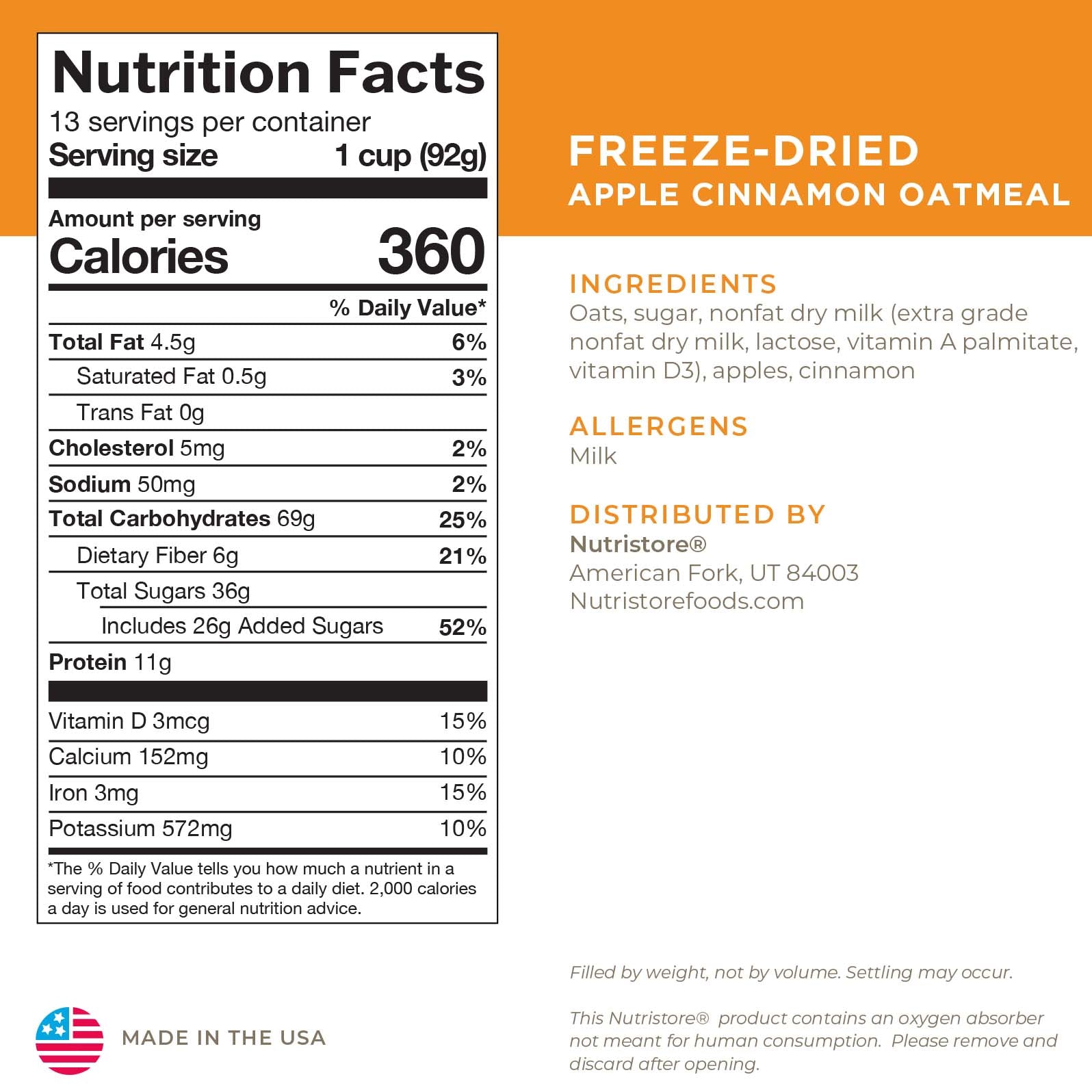 Apple Cinnamon Oatmeal Freeze Dried - #10 Can - Concordia Style Boutique