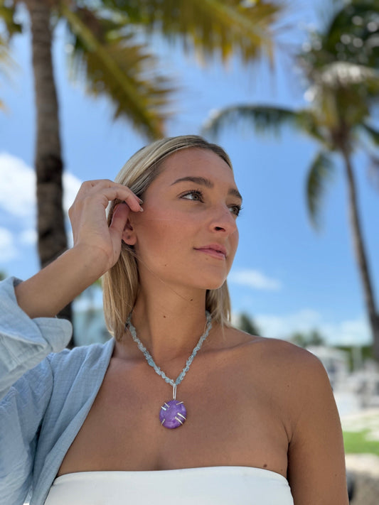 Aquamarine Necklace Sterling Silver & Sugilite Pendant