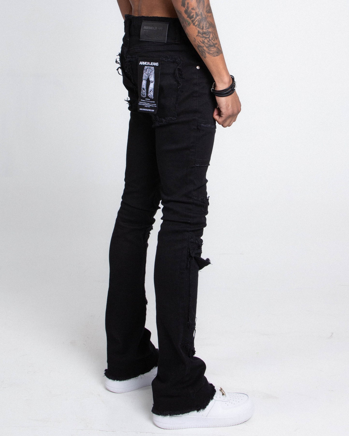 AS405 BLACK DISTRESSED STACKED JEANS