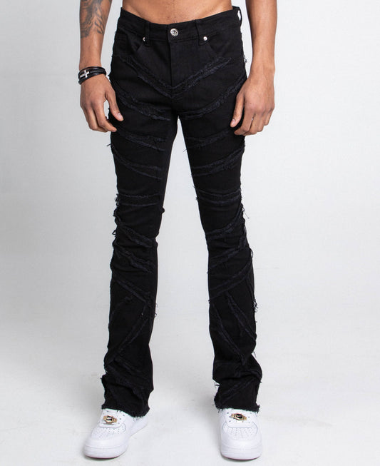 AS405 BLACK DISTRESSED STACKED JEANS