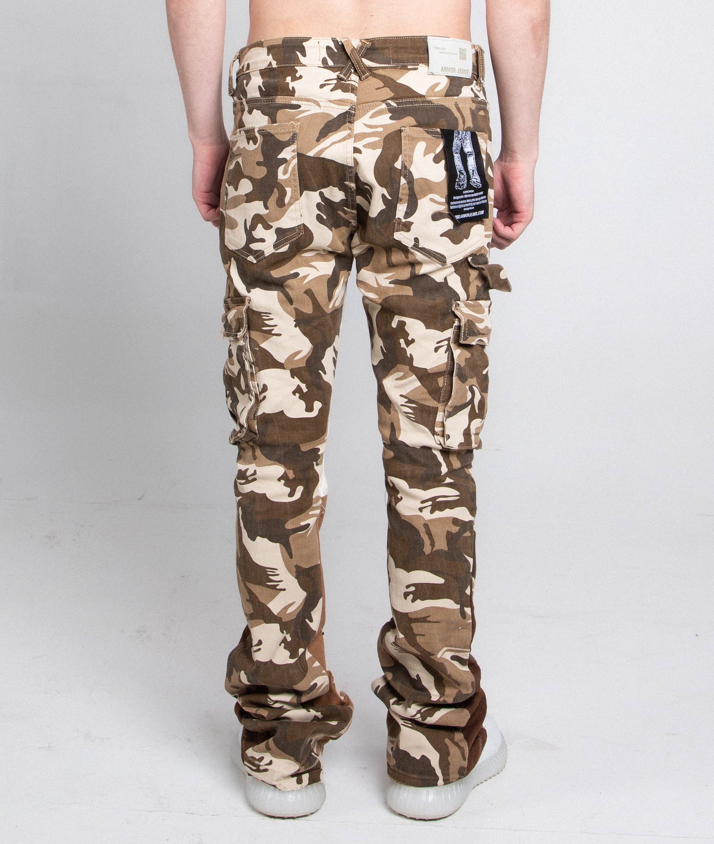 AJS699-11 BROWN CAMO STACKED PANTS