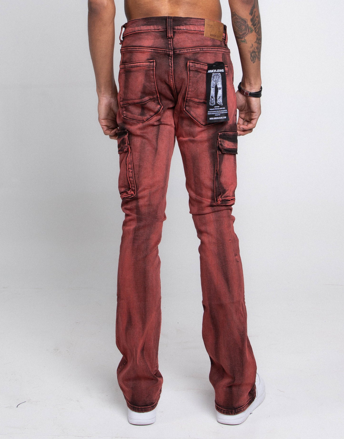 AJ29SK GREY/WHITE WASH STACKED CARGO JEANS