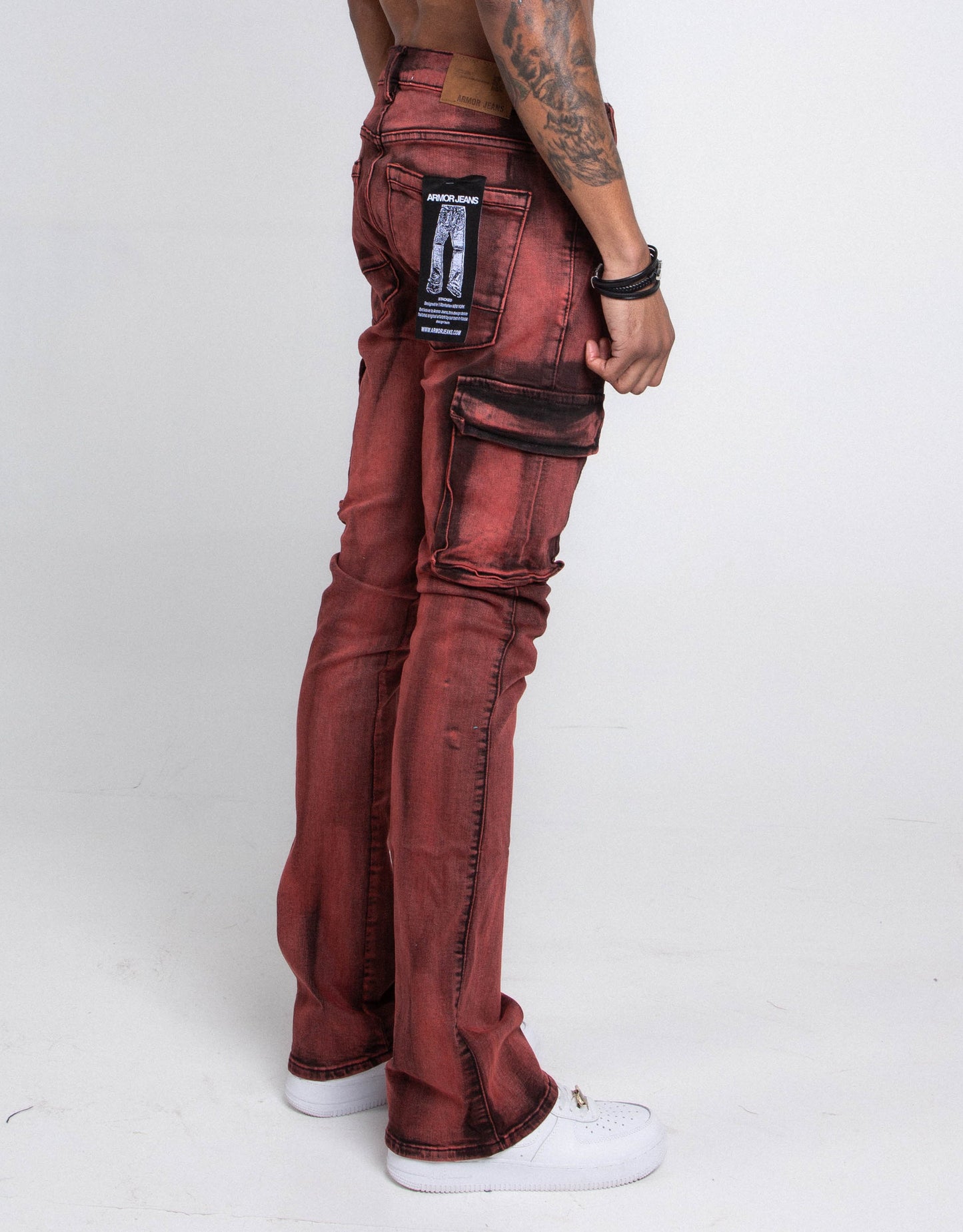 AJ29SK GREY/WHITE WASH STACKED CARGO JEANS