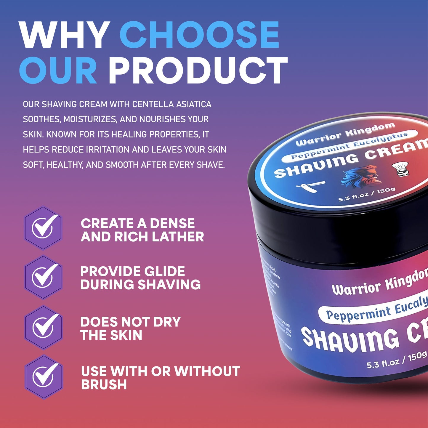 Warrior Kingdom Shaving Cream - Peppermint Eucalyptus for sensitive skin Vegan Paraben free - Concordia Style Boutique