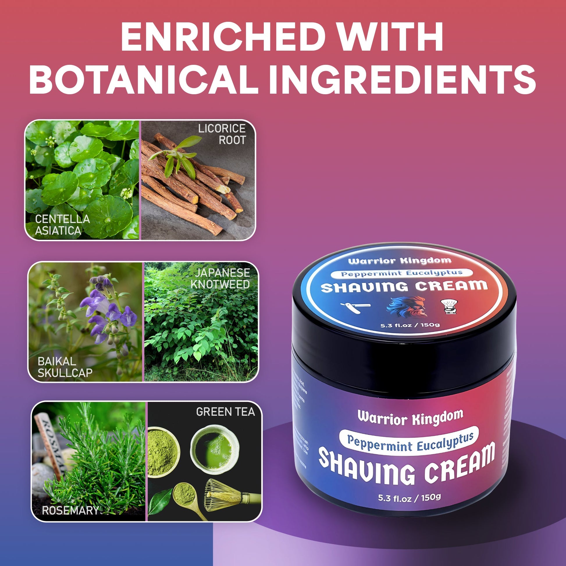 Warrior Kingdom Shaving Cream - Peppermint Eucalyptus for sensitive skin Vegan Paraben free - Concordia Style Boutique
