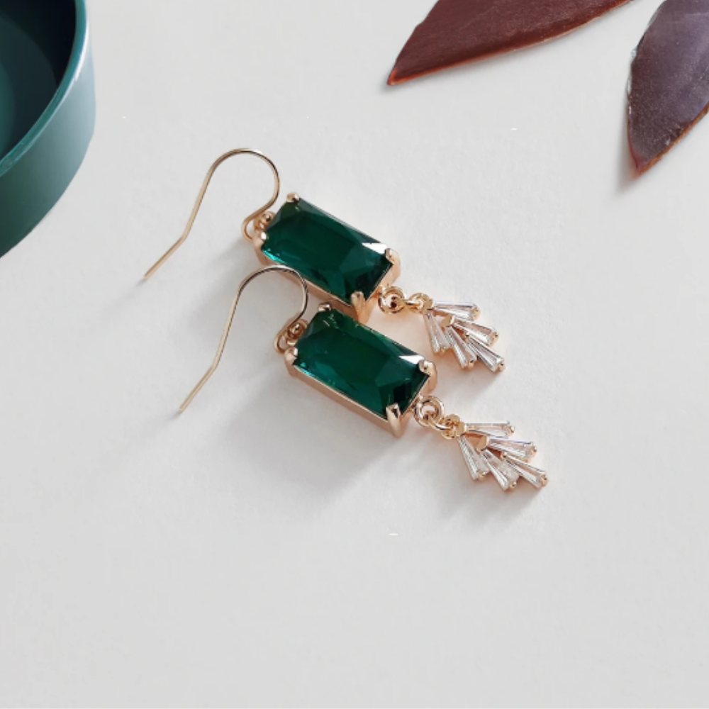 GLASS EMERALD EARRINGS (PAIR) - Concordia Style Boutique
