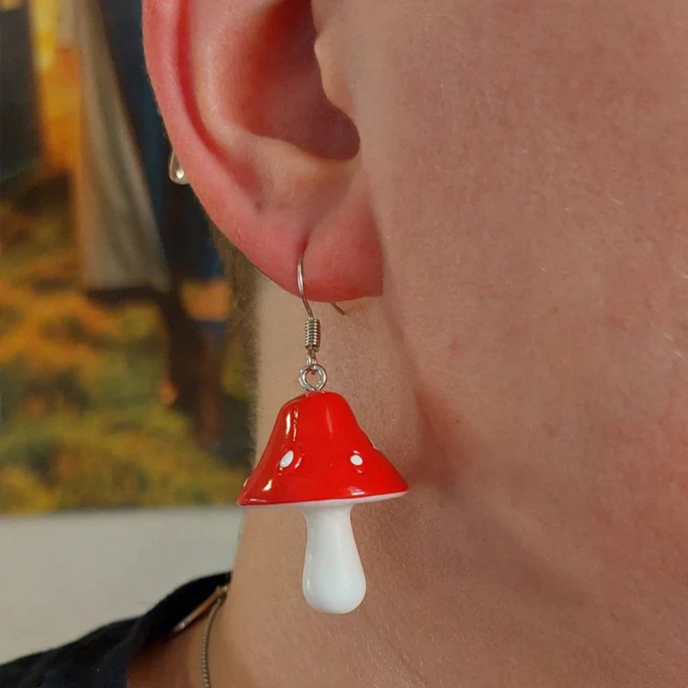 RED MUSHROOM EARRINGS (PAIR) - Concordia Style Boutique