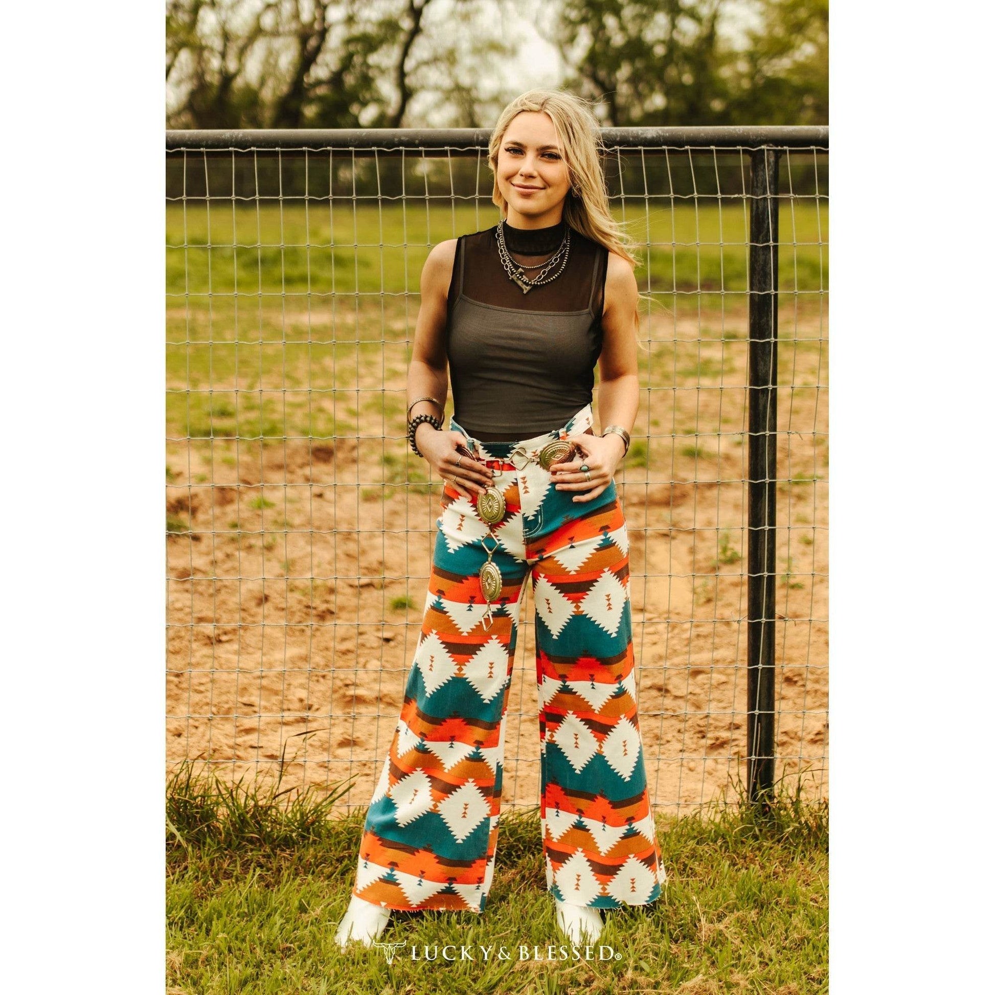 Aztec Tummy Control Cropped Wide Leg Jeans | Western [Sizes 6-14] - Concordia Style Boutique
